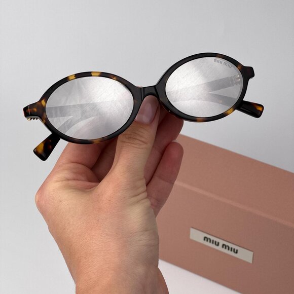 Miu Miu REGARD MU04ZSF Sunglasses – Havana Oval Grey Mirror Silver | Model VAU07 - Picture 2 of 11